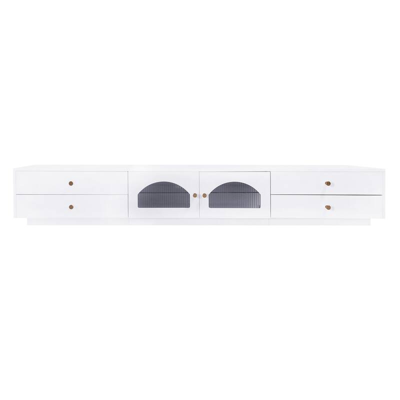 Elegant Media Console with Fluted Glass Doors, Ample Storage, & Metal Handles, 87" Wide