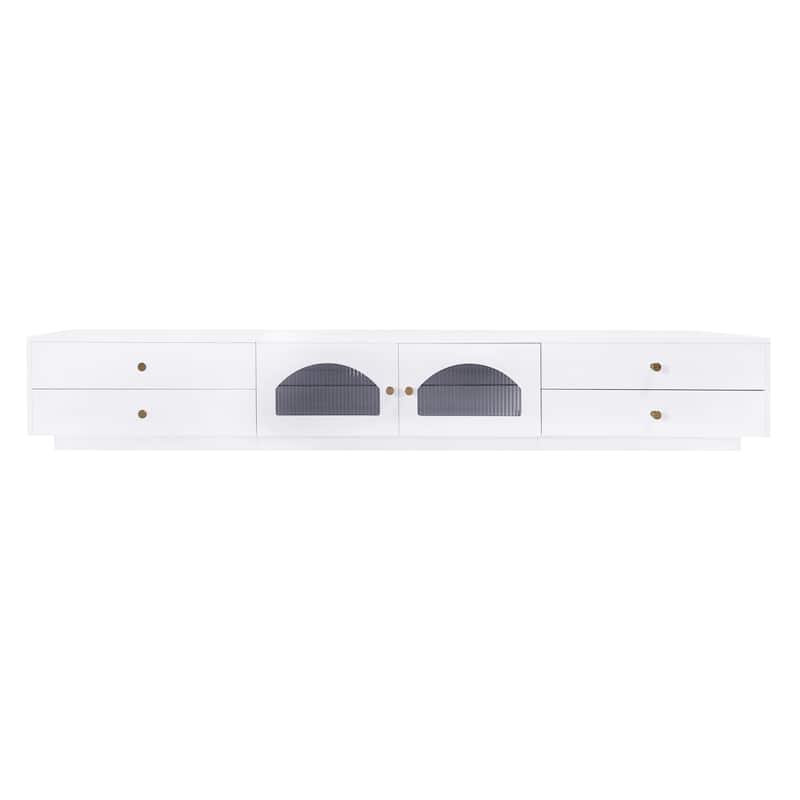 Modern Luxury TV Stand with 4 Drawer, 2 Cabinet Fluted and Cabinets Door for Living Room and Media Rooms​​