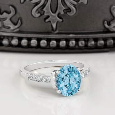 Auriya 2ct Fancy Oval Sky Blue Topaz and Diamond Engagement Ring 1/6ctw 14k Gold