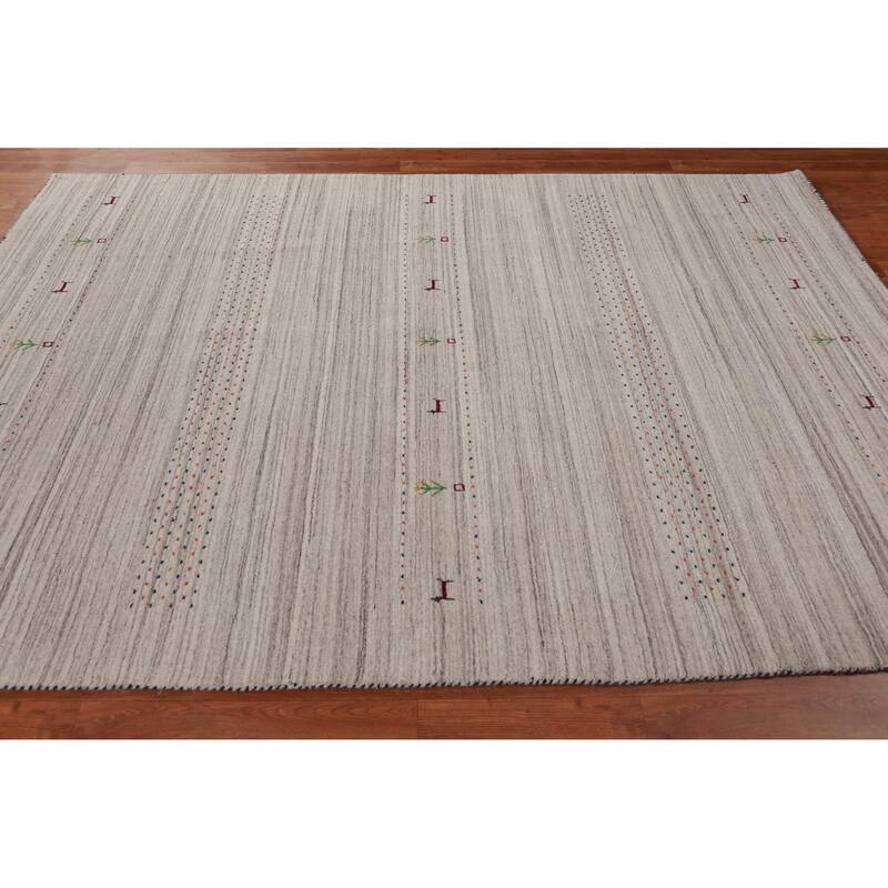 Hand Knotted Oriental 100% Wool Carpet Tribal Animal Pictorial Beige & Ivories Gabbeh Area Rug - 8' 10'' X 6' 3''