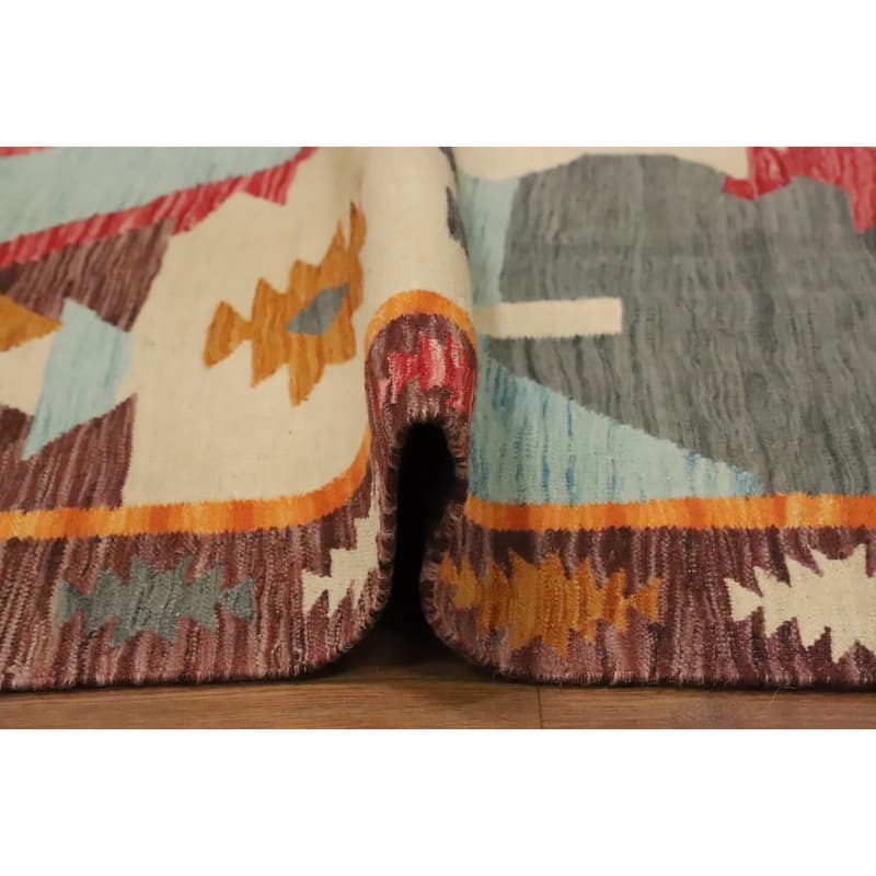 Hand Woven Oriental 100% Wool Carpet Southwestern Tribal Multi-Colored Kilim Area Rug - 9' 10'' X 6' 8''