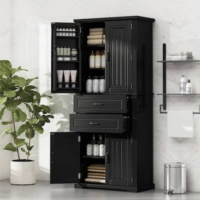 Clothes Cabinet Floor Cabinet Pantry Cabinet with Anti-Tip Kit, Bathroom Storage Cabinet with Adjustable Shelves