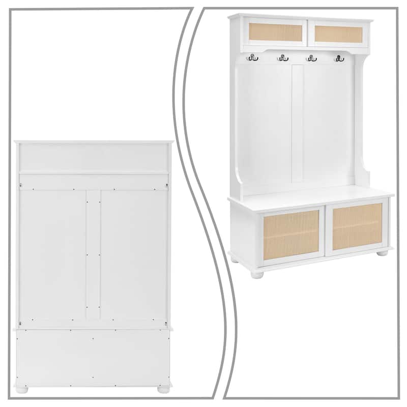 Classic Farmhouse Style Wooden Storage Dresser with Woven Rattan Decorative Cabinet Doors