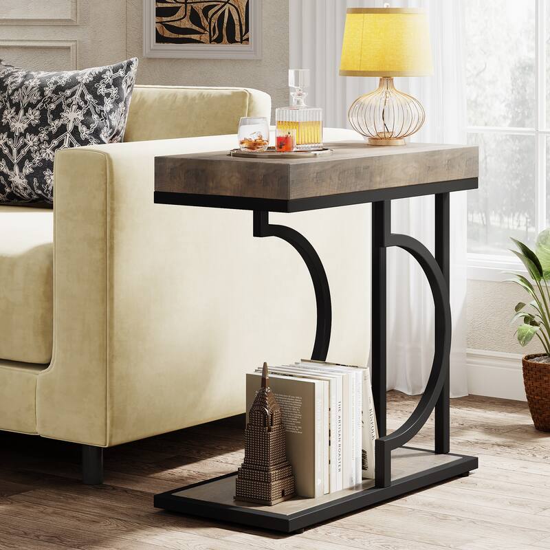 Modern Side Table, C Shaped End Table, Chairside Sofa Bedside Table for Living Room