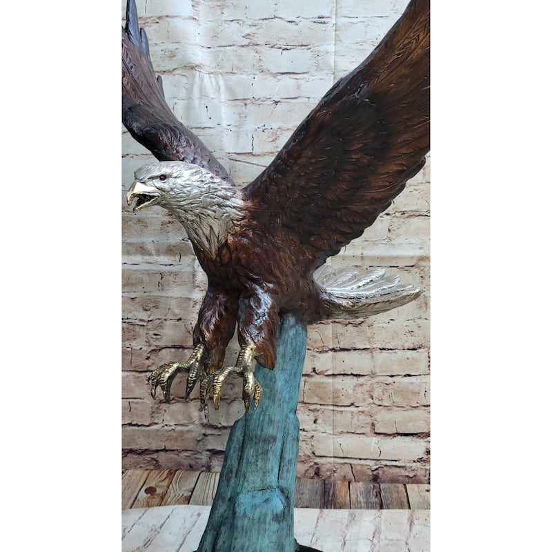 Swooping American Bald Eagle Real Bronze Sculpture Indoor Outdoor Statue 30 Inches X 21 Inches