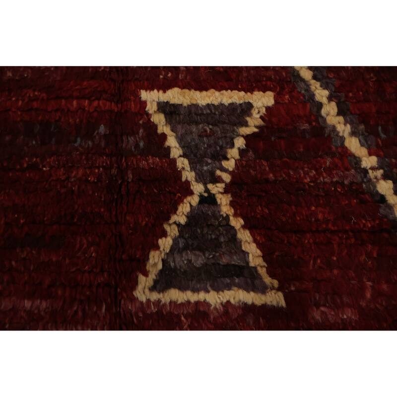 Hand Knotted Oriental 100% Wool Carpet Modern Tribal Red Moroccan Area Rug - 9' 9'' X 7' 0''