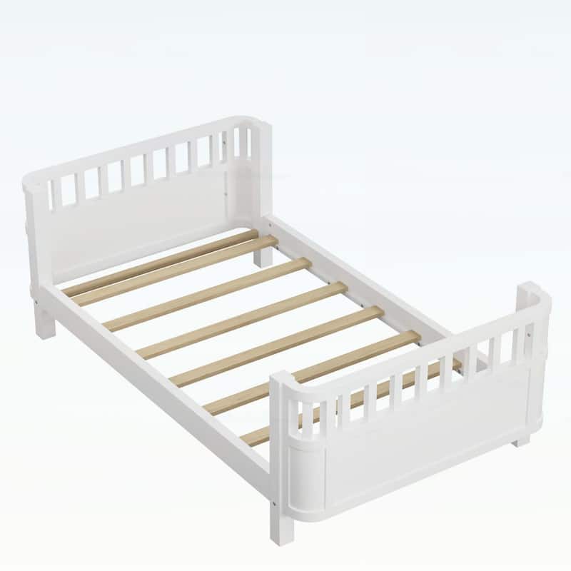 Wood Platform Bed,Low Profile Design with Safety Rails,Ideal for Boys and Girls