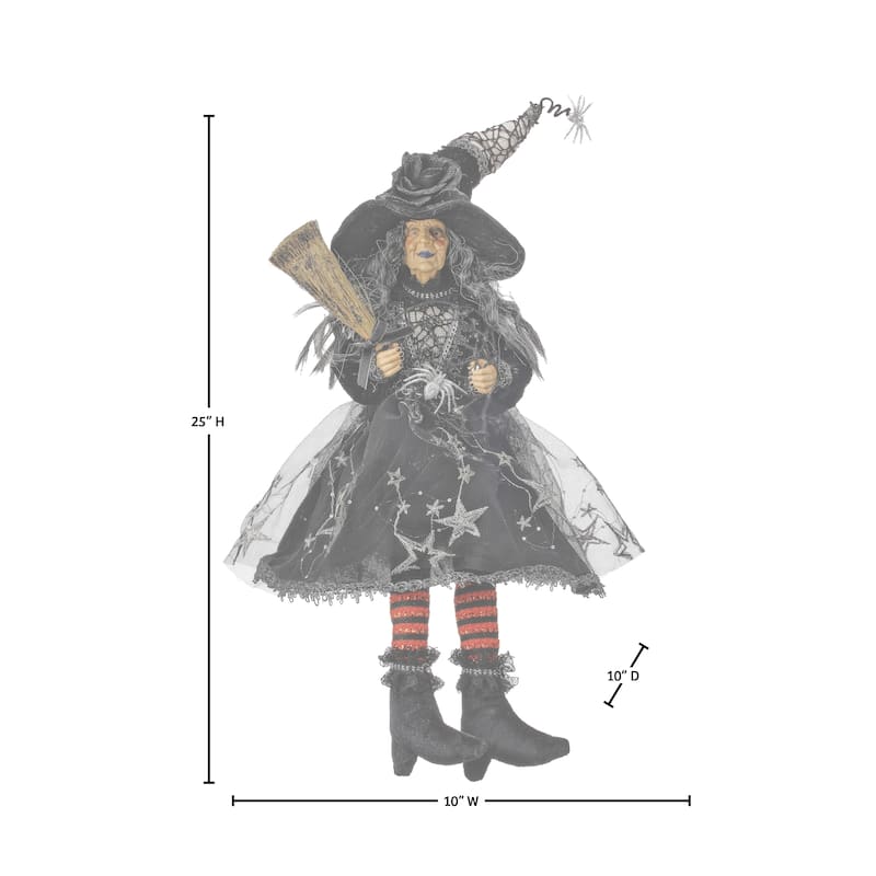 25" Sitting Halloween Witch With Spider