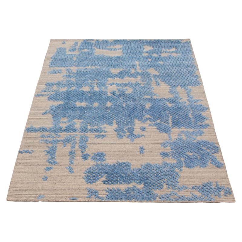 ECARPETGALLERY Hand-knotted Tangier Blue, Light Grey Wool Rug - 5'1 x 7'11