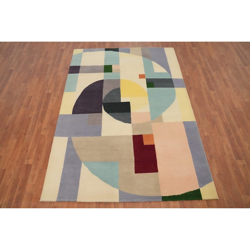 Hand Knotted Oriental 100% Wool Carpet Modern Geometric Multi-Colored Gabbeh Area Rug - 7' 9'' X 5' 4''