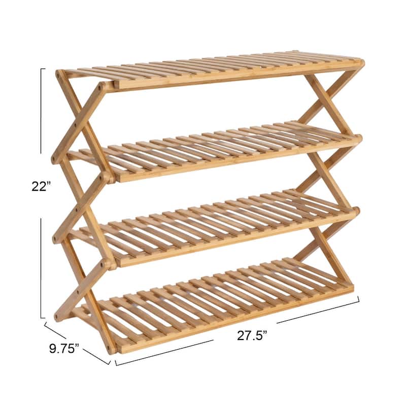 Household Essentials 4-Tier Bamboo Folding Shoe Rack - 27.5"L x 9.8"W x 22.0"H