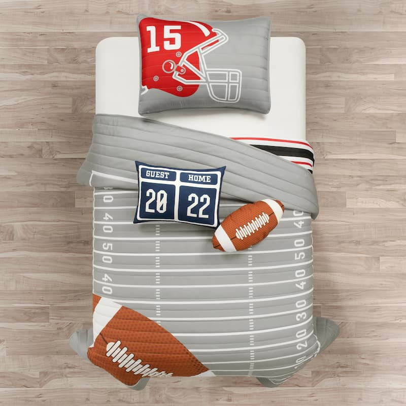 Lush Decor American Football Reversible Oversized Kids Quilt - Gray/Black - Twin