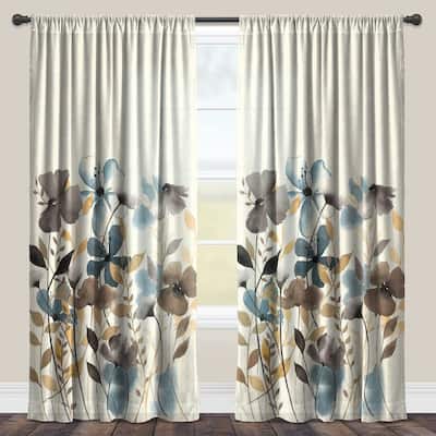 Laural Home Watercolor Greige Flowers Sheer Curtain Panel (Single Panel)