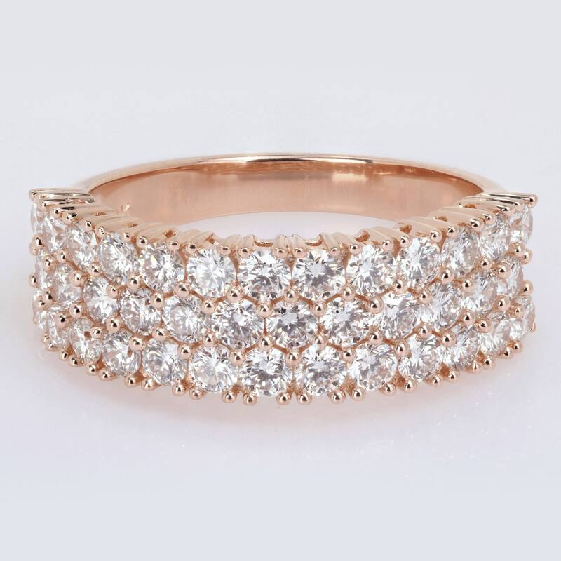 Miadora 1-3/4ct TDW Diamond Triple Row Semi-Eternity Ring in 14k Rose Gold