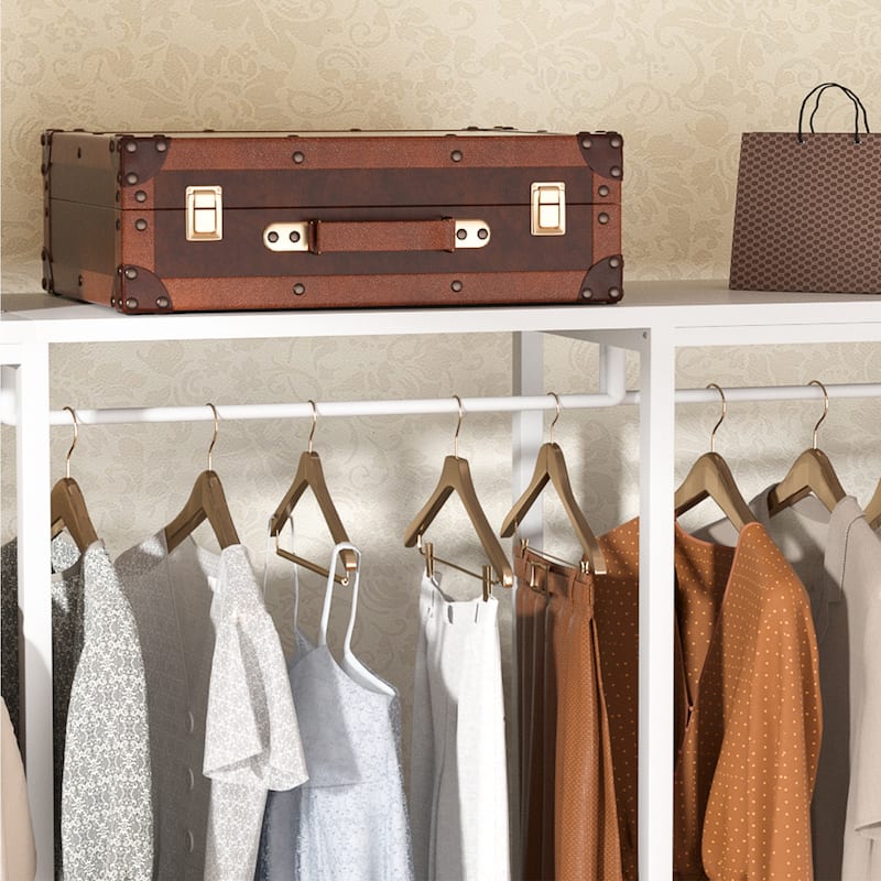 Closet Organizer with Wood Drawers, Garment Rack with Wood Shelves for Reach-in/ Walk-in Closet