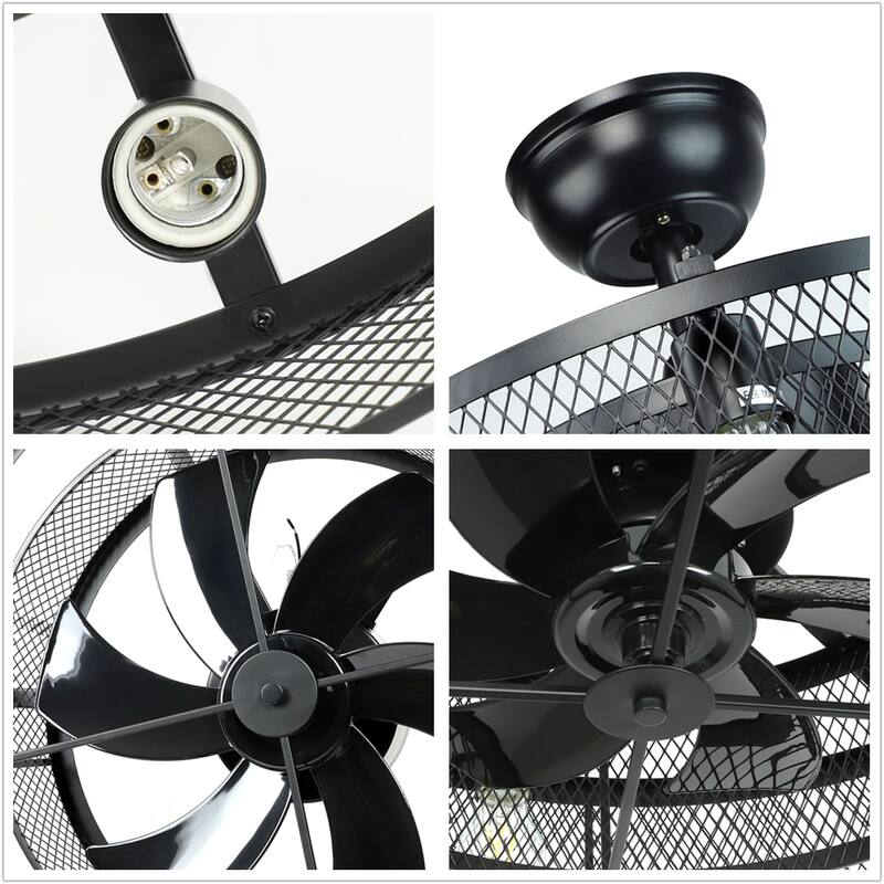 Cage Ceiling Fan with Light and Smart Control for Bedroom, Farmhouse