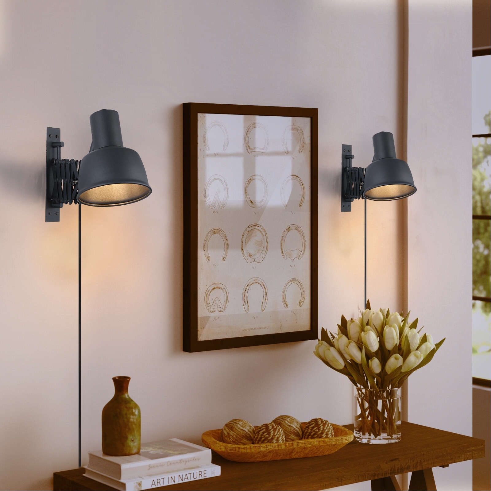 Modern Industrial Black Plug in Wall Sconces, Vintage Swing Arm