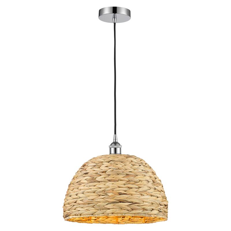 Innovations Lighting Endless Possibilities Edison - Woven Rattan - 1 Light 16" Cord Hung Mini Pendant - Polished Chrome