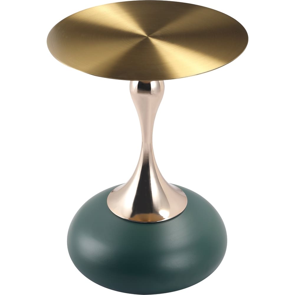 Savoy Modern Round Gold Side Table Gold with Brushed Metallic Top and Pedestal base for Living Rooms, Bedrooms, and Offices