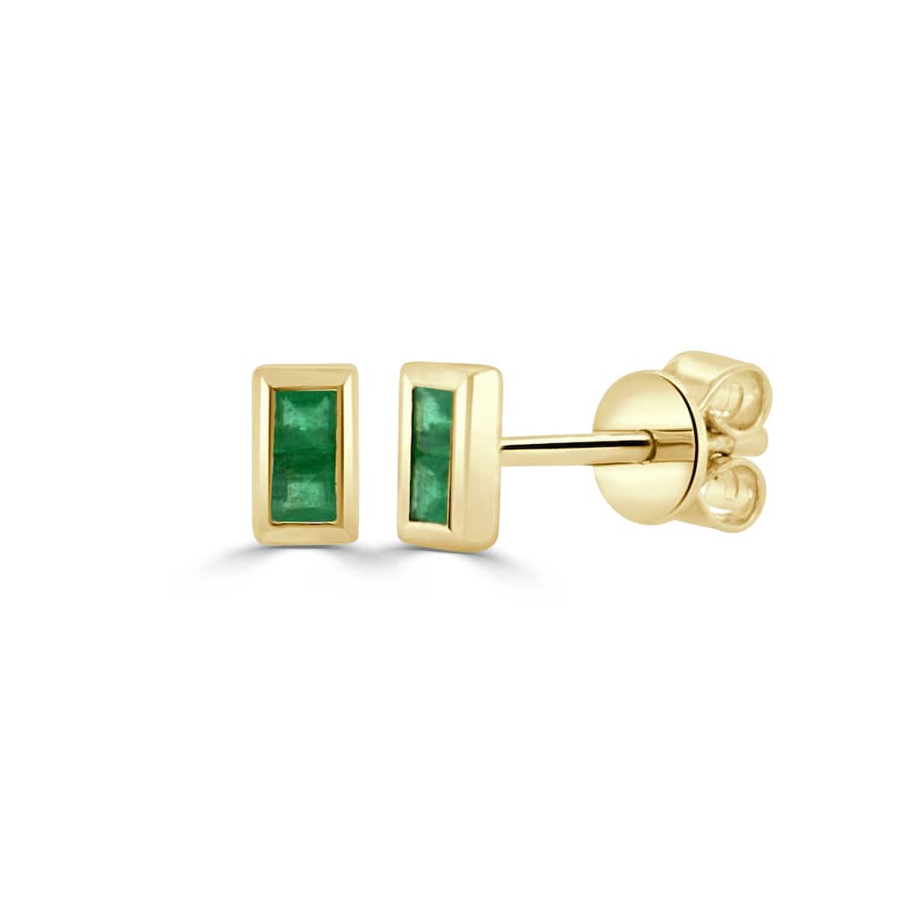 Joelle Collection Gemstone & Baguette Stud Earrings 14K Gold Emerald, Ruby & Sapphire Option