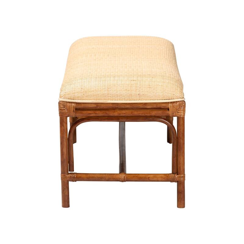 Belen Marbled Tortoise Natural Rattan Bench - Handwoven Wicker Seating, Coastal and Tropical Accent Furniture