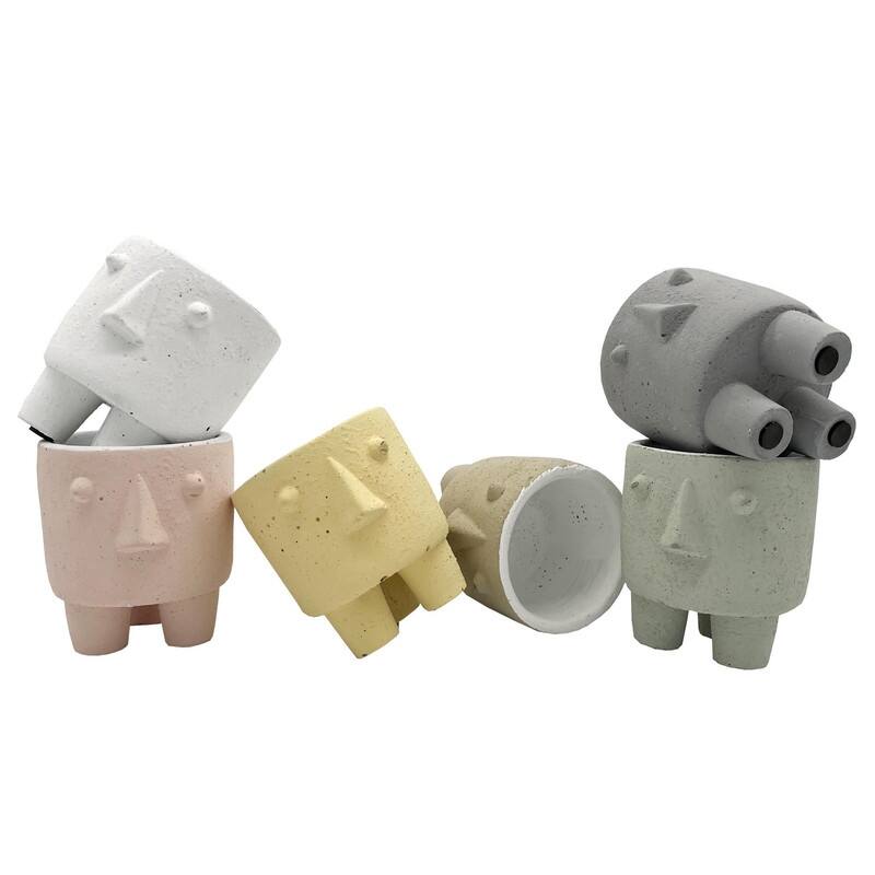 Modern Cement Decorative Human Face Planter Set
