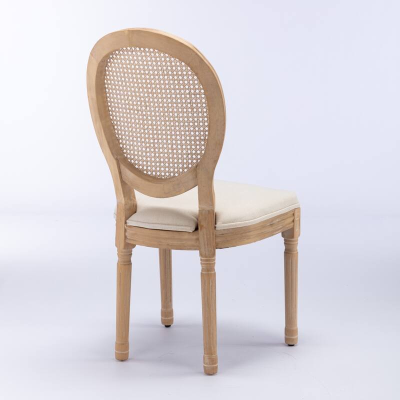 GDF Studio - French Wooden Frame Linen Fabric Rattan Back Dining Chair Set (Set of 2)