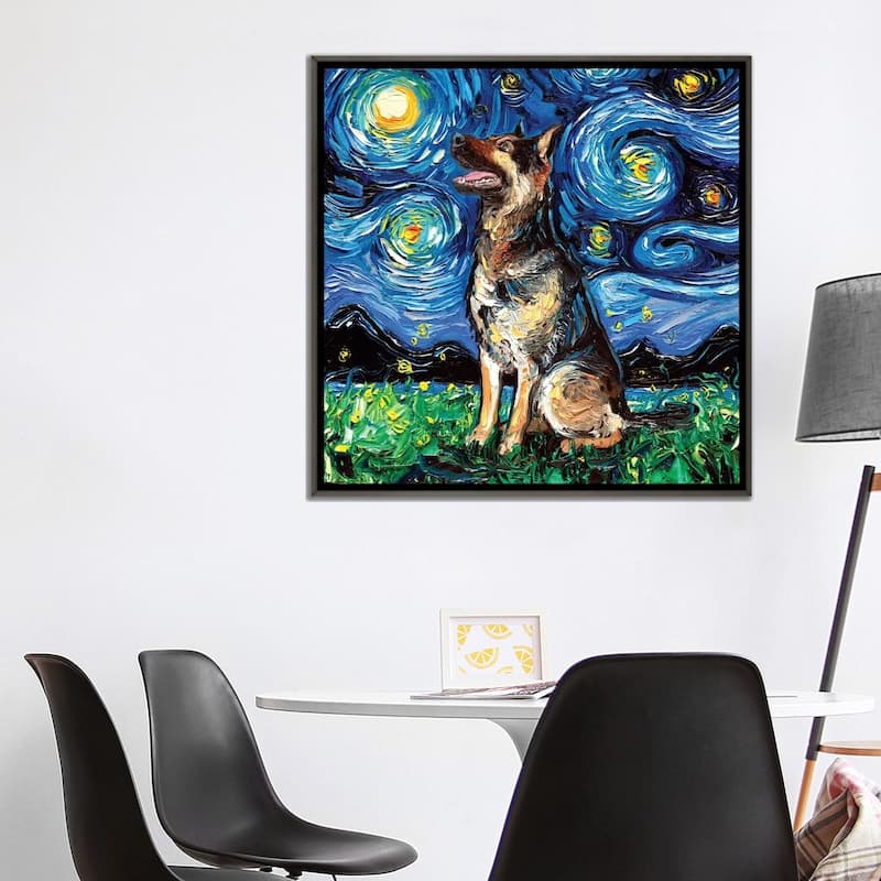 iCanvas "German Shepherd Night II" by Aja Trier Framed