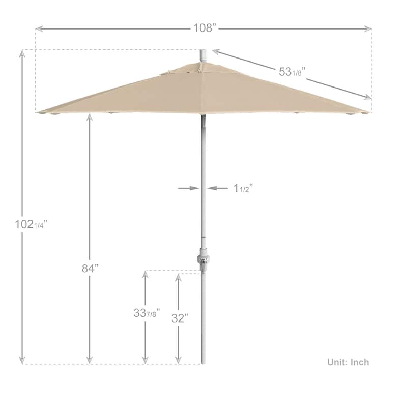 California Umbrella 9' Rd.Crank Lift, Collar Tilt, Aluminum Pole, /Fiberglass Rib Patio Umbrella, White Finish, Olefin Fabric