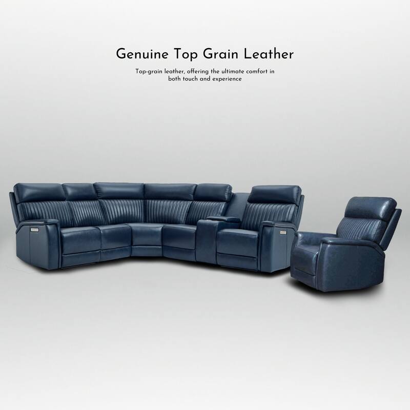 105" W Genuine Leather Power Sectional with Recliner Sofa Set with Single Console, USB&USB-C Ports, 1 Power ArmlessChair