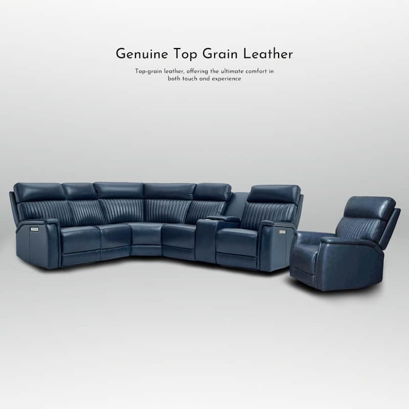 105" W Genuine Leather Power Sectional Sofa Set with Power Headrest & Lumbar, Single Console, USB&USB-C Ports