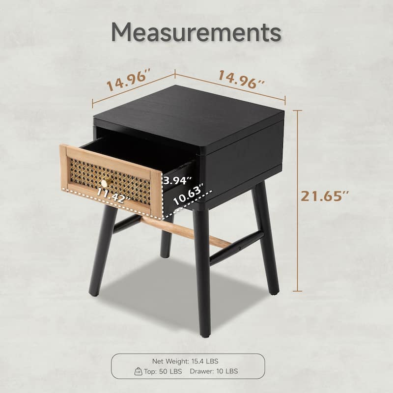 COZAYH Woven Cane Front Accent Nightstand with Brass Knobs, Accent Dresser