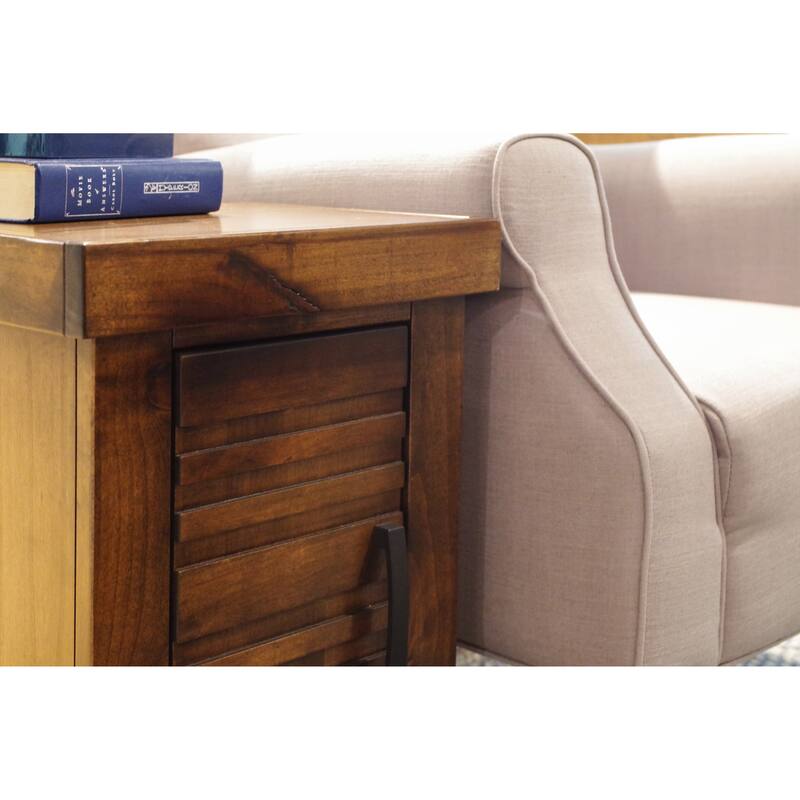 14 inch Chairside Table, No Assembly Required, Whiskey Finish
