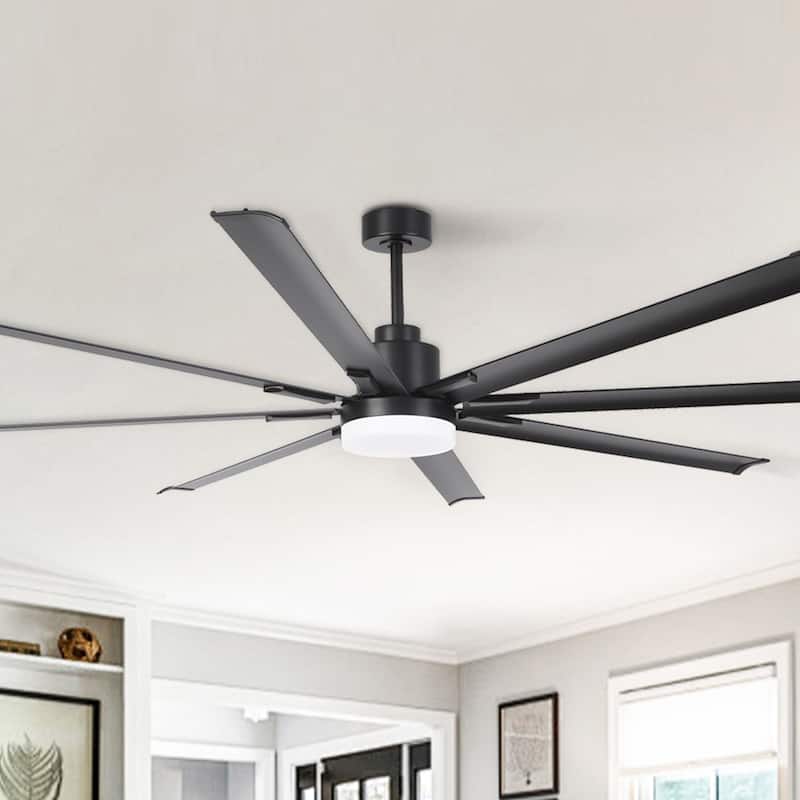 Vaczon 84" Industrial Black Aluminum Large Smart Ceiling Fan with Light and APP Control