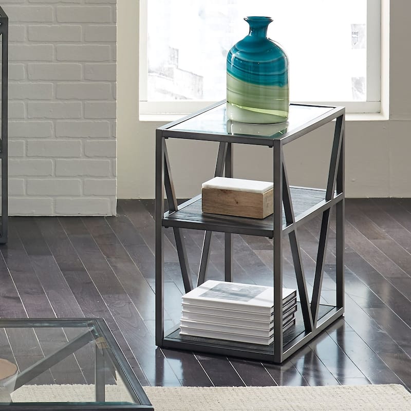 Arista Cobblestone Brown with Grey Dusty Wax Hang-up Chair Side Table - Glass