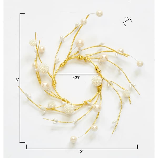 3.25" Pearl White Berry and Pip Candle Ring with Gold Wire, Set of 4 - 6