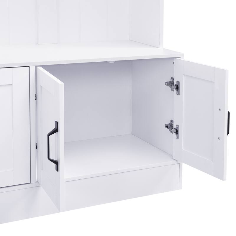 79 Inch Modern Hall Tree with 6 Cabinets Bench and Adjustable Shelf