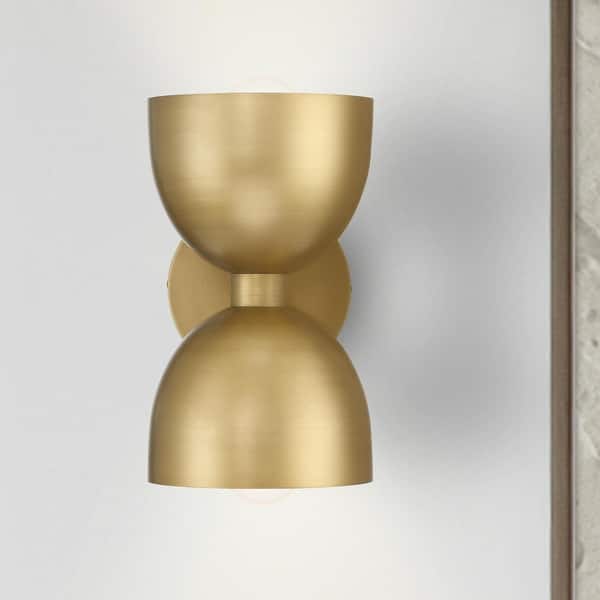 slide 2 of 7, Hunter Erling 2-Light Wall Sconce - Modern, Contemporary, Transitional - Living Room, Hallway, Bedroom or Accent Lighting Luxe Gold