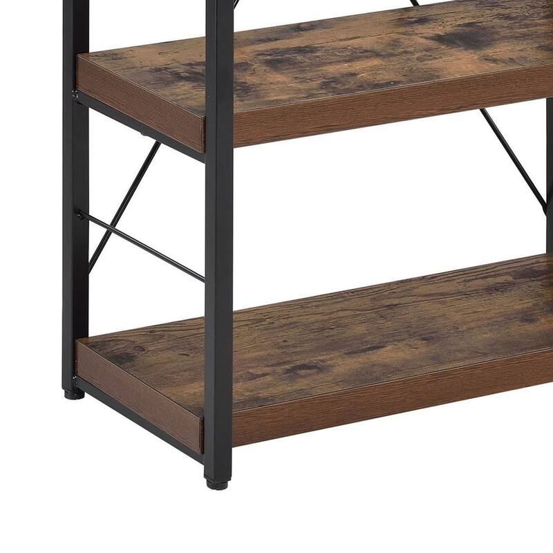 Four Tiered Metal Framed Wooden Bookshelf, Weathered Oak Brown and Black - 42.52 H x 11.02 W x 23.62 L Inches