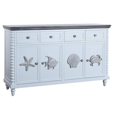 Porch & Den Seavey Weathered Blue and Grey Mist Top 4-Drawer Cabinet