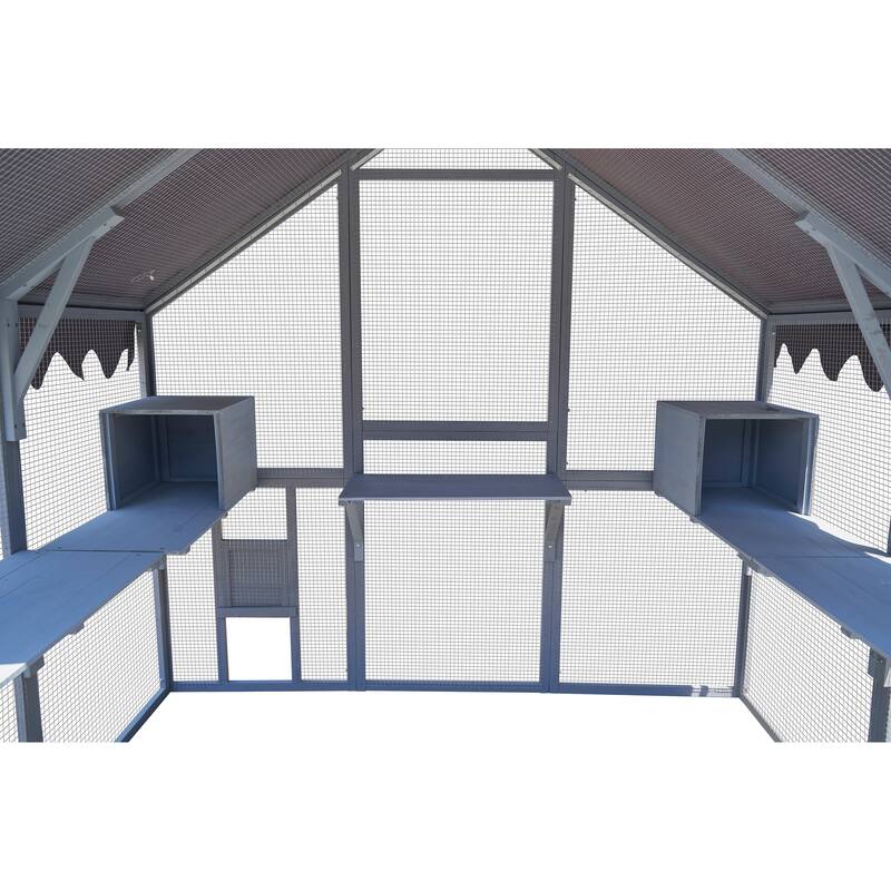 Roomfitters Outdoor Cat House, Large 110" Kitten Playpen with Platforms and Upgrade Waterproof Cover, Grey