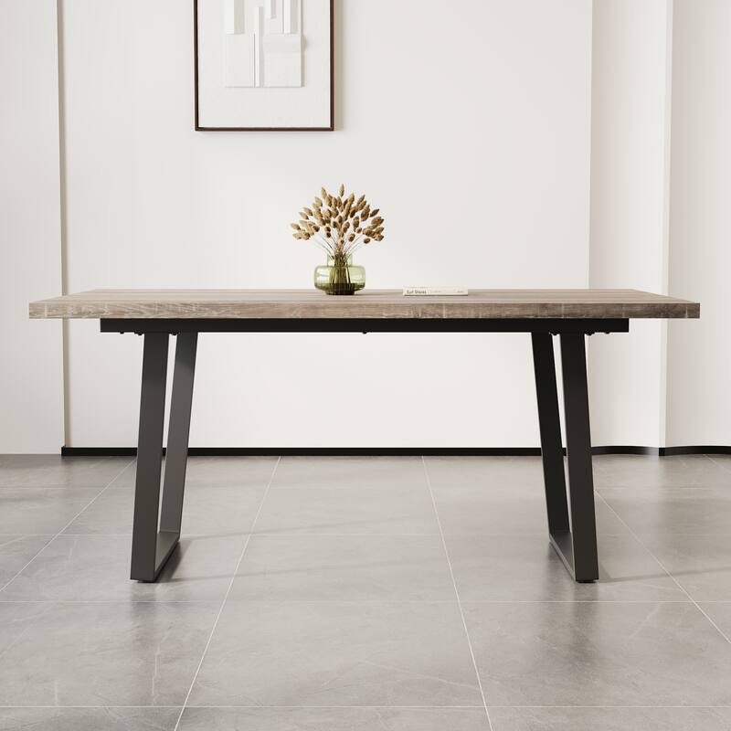 GDFStudio - Kavon Modern Minimalist Wooden Dining Table with Sturdy Metal Frame & Spacious Rectangular Top