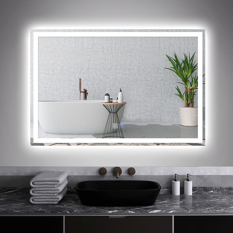 Wall Mounted Bathroom Rectangle Front And Back light LED Mirror With Anti Fog And Dimmable