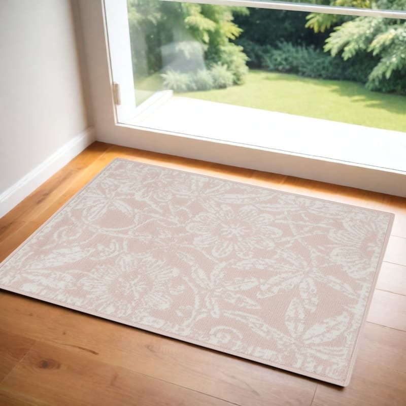 Power Loomed Distressed Floral Traditional Stain Resistant Area Rug - 36' X '24' X '0.39 - 36' X '24' X '0.39 - Pink - Rectangle
