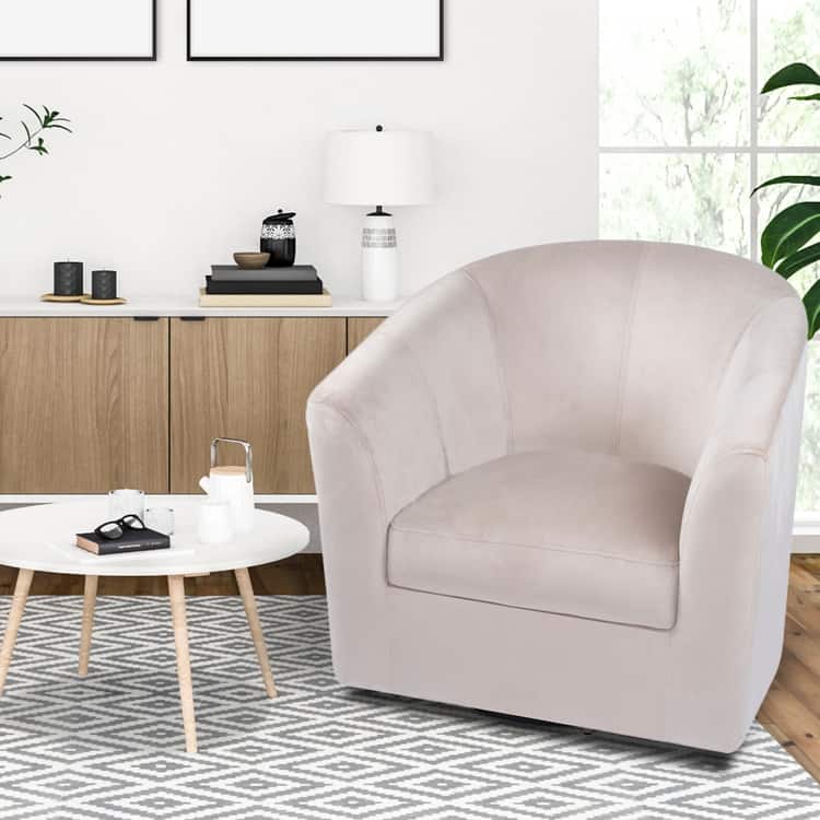 Swivel Barrel Chairs with Armrests – Accent Chairs for Living Room, Comfortable Bucket Chairs for Home - Ivory/Linen