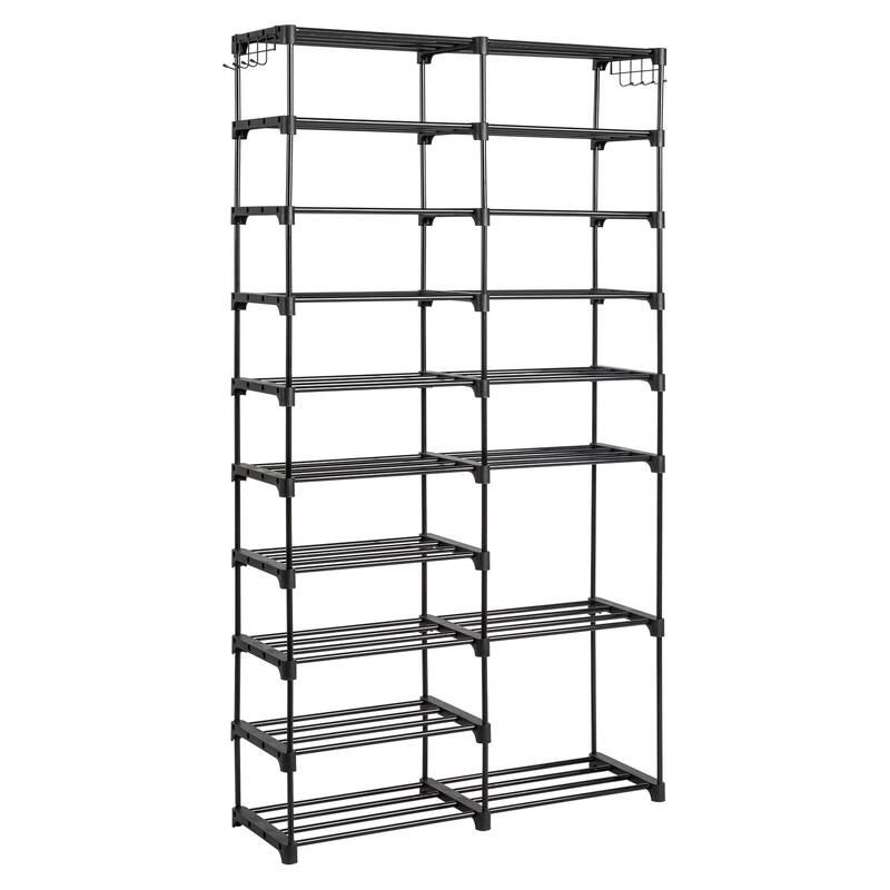 Minimalist Shoe Rack with Iron Frame Durable Non-Woven Storage Organizer for Shoes & Boots - 10 - Black