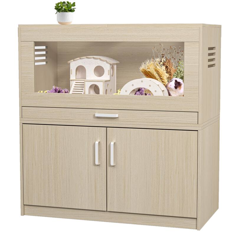 Roomfitters Wooden Hamster Cage with Storage Cabinet, Guinea Pig Hutch with Bridge and Acrylic Panels, X-Large Rat Cage
