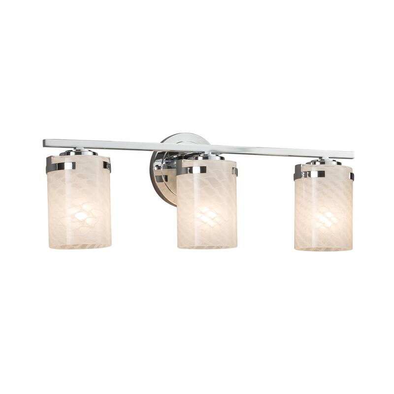 Justice Design Fusion Atlas 3-light Polished Chrome Bath Bar, Weave Cylinder - Flat Rim Shade