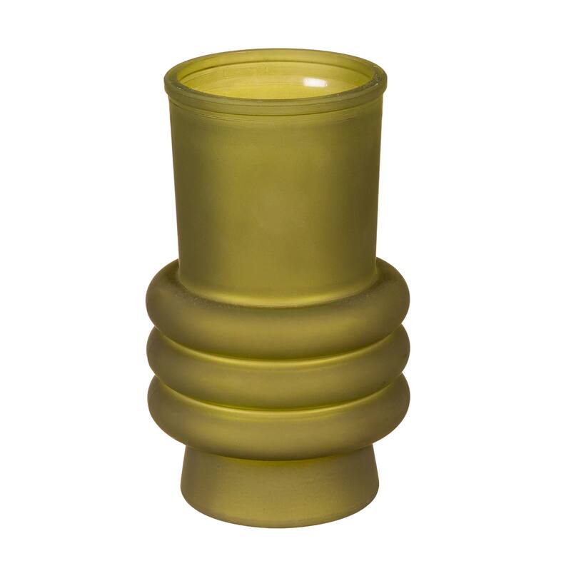 6.5" Frosted Glass, Stacked Rings Vase, Green