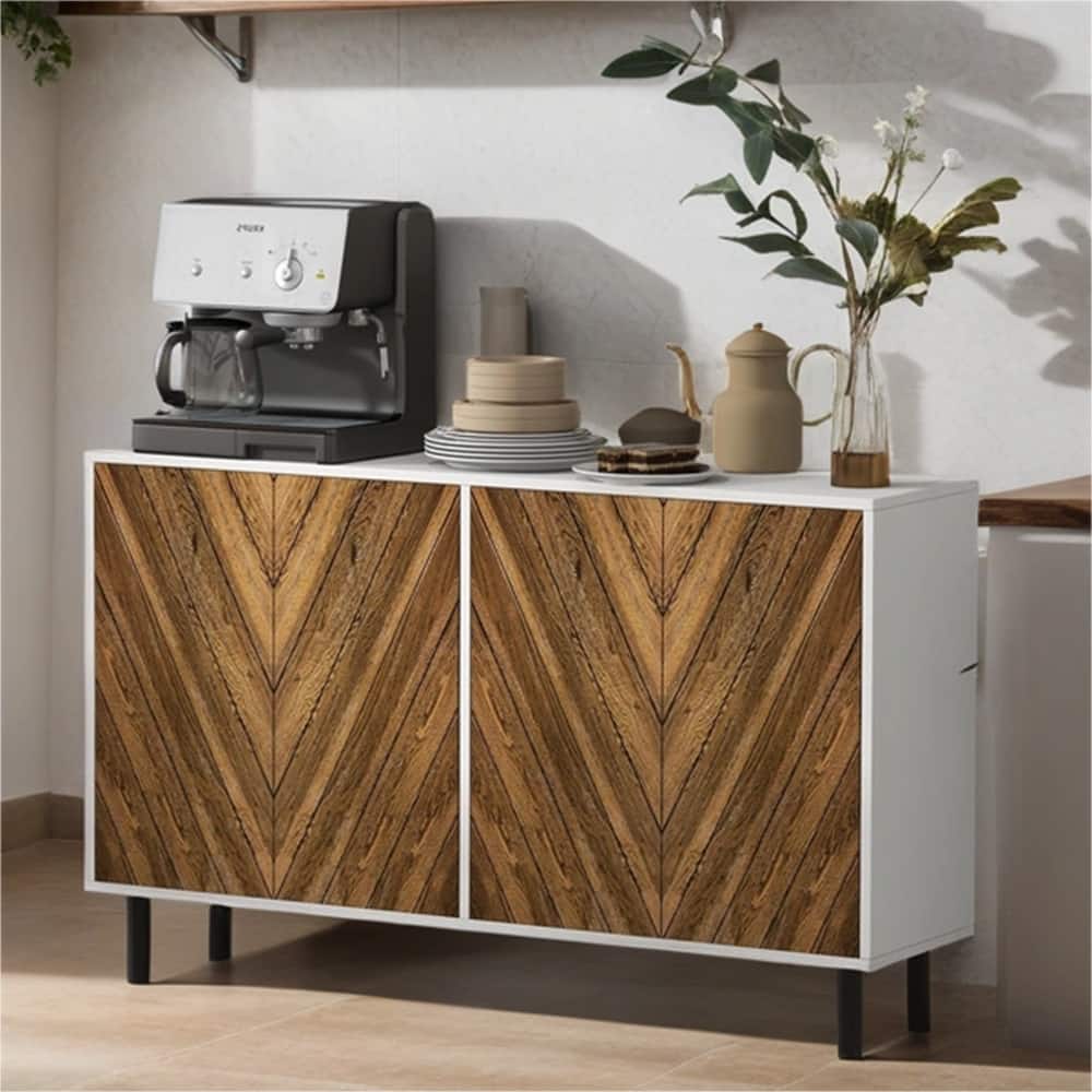 Modern Kitchen Buffet Cabinet with Adjustable Shelves and Pine Legs